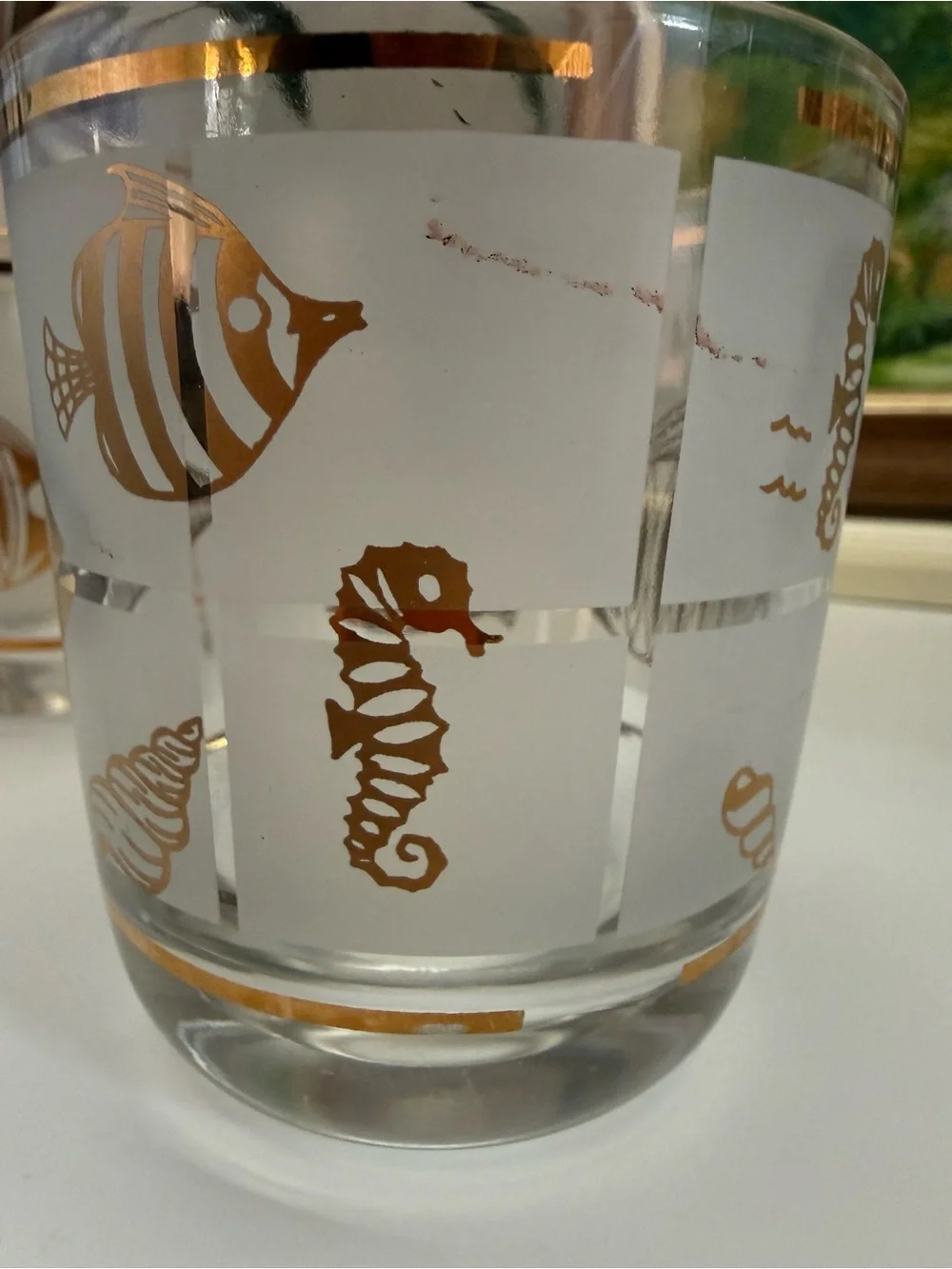 Vintage Libbey Gold Fish and Seashell Glass Tumblers